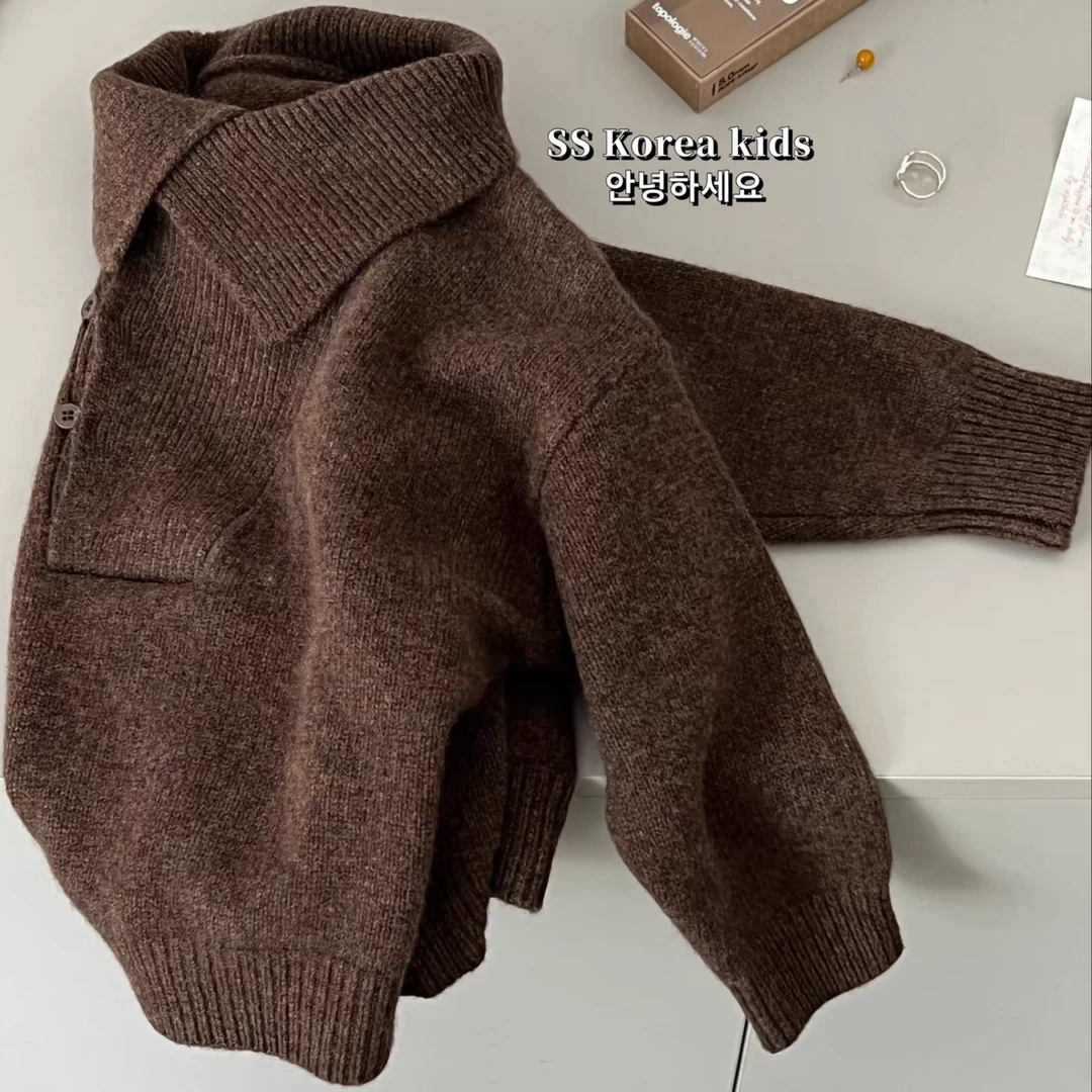 童装男童毛衣秋冬新款美拉德洋气春装保暖百搭男女宝宝翻领针织衫