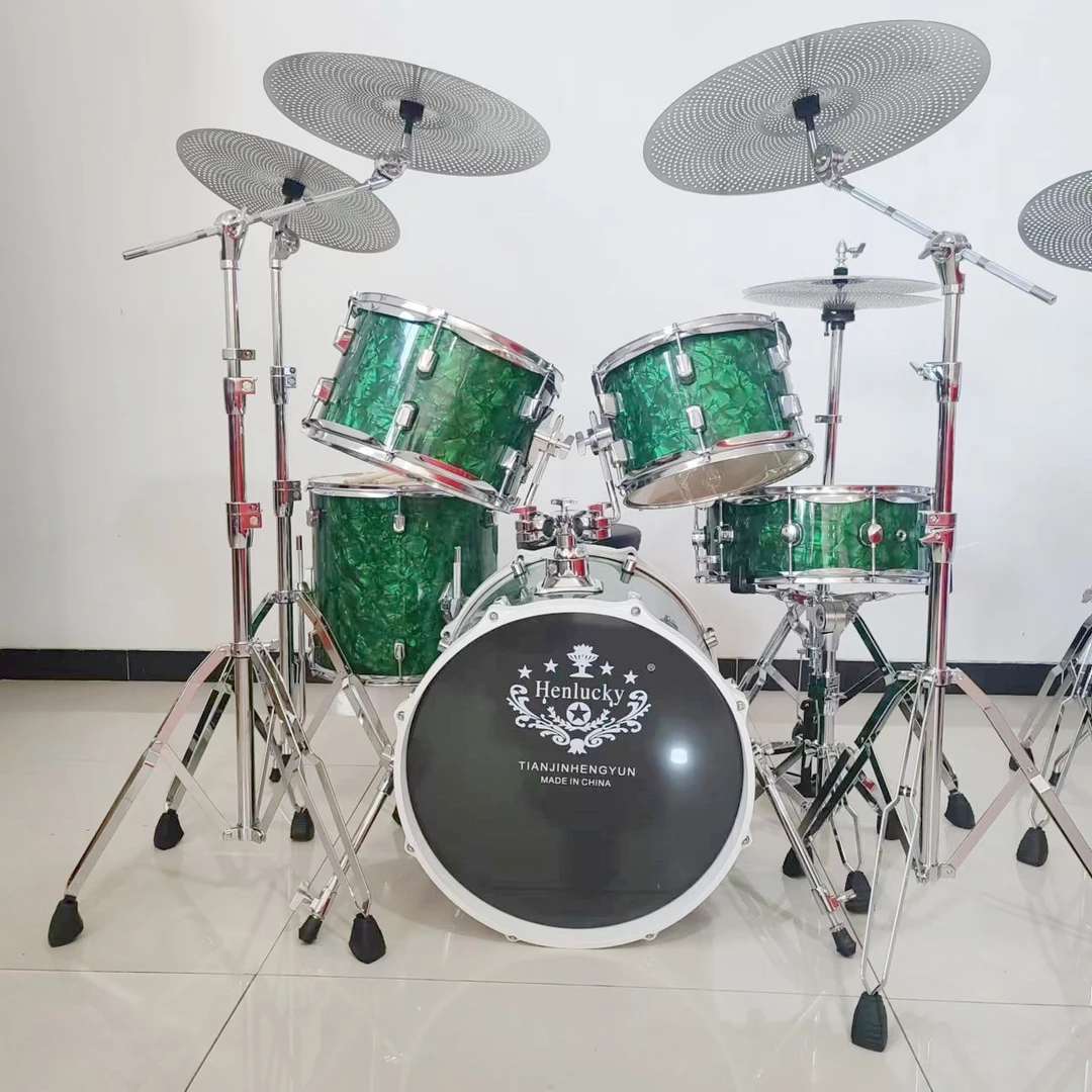 亨韵乐器出口正品五鼓四镲高档架子鼓珍珠白专业演奏款鼓