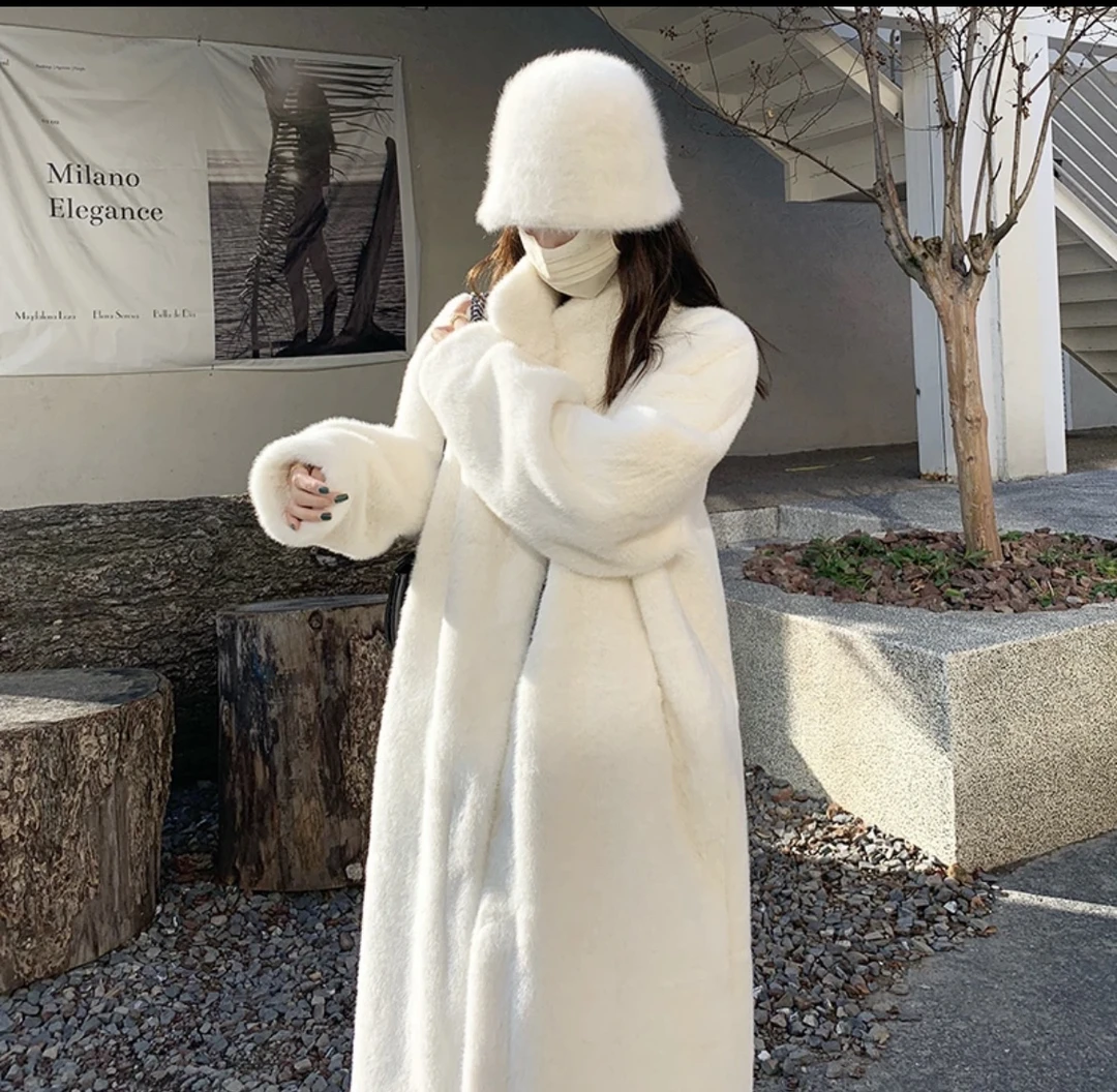 法式秋冬加厚长款立领毛绒外套时尚潮流过膝韩版重工保暖大衣女in