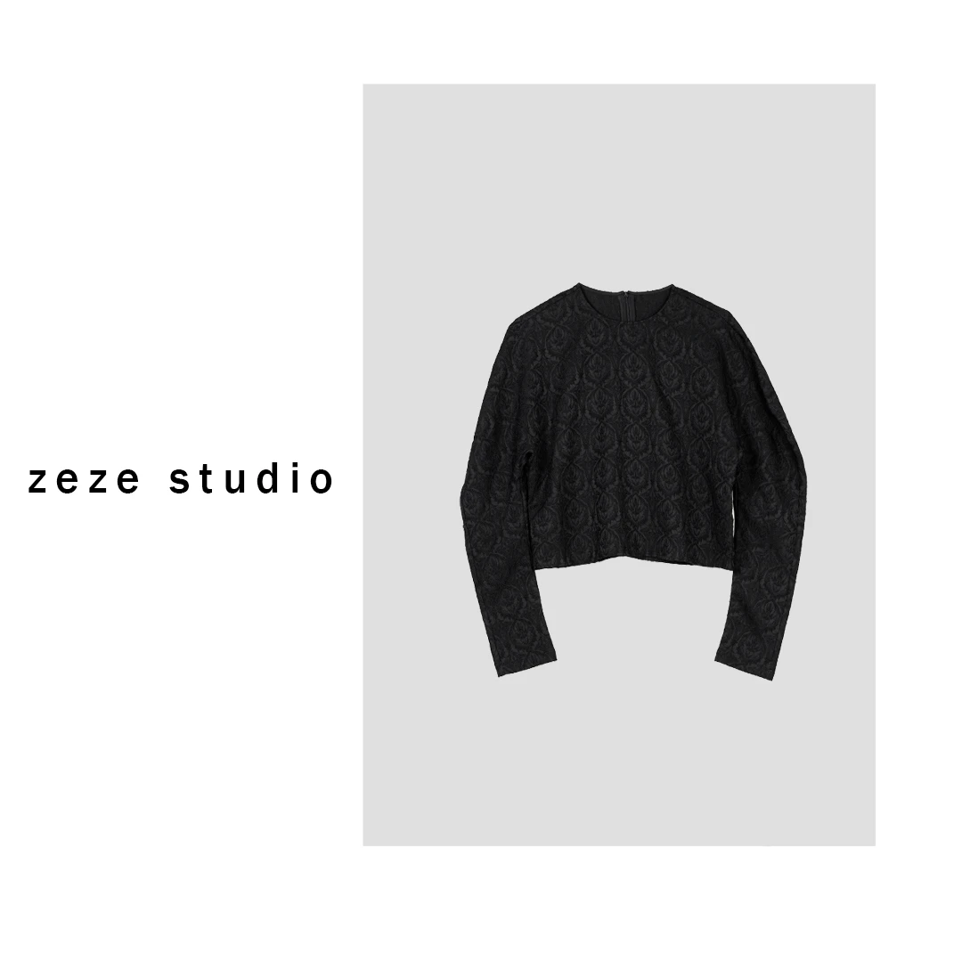 zezestudio【独立设计师】廓形提花时尚百搭休闲女士圆领卫衣春秋款