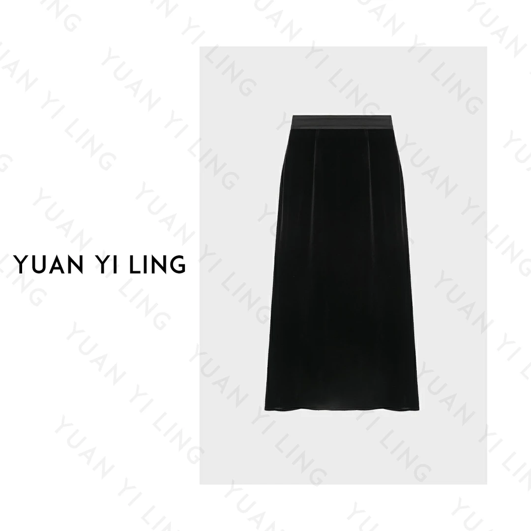 YUANYILING【设计师】丝绒鱼尾裙提花简约重工休闲女半身裙秋冬