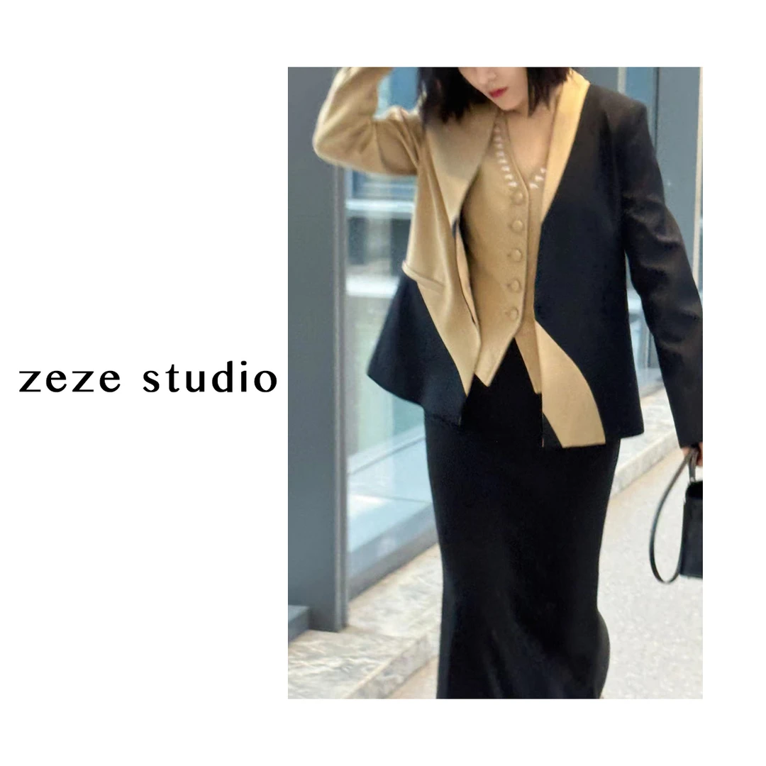 zezestudio【巴黎秋日】24新款撞色拼接通勤优雅高级女装外套早秋款