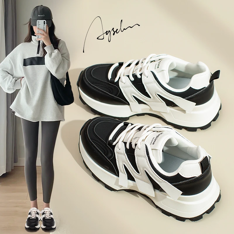 奥古狮登厚底阿甘鞋女款2023新款秋季增高港风百搭运动甜酷老爹鞋