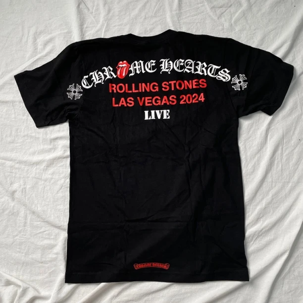【全新未使用】克罗心ChromeHearts Vegas滚石联名红唇字母黑色短袖