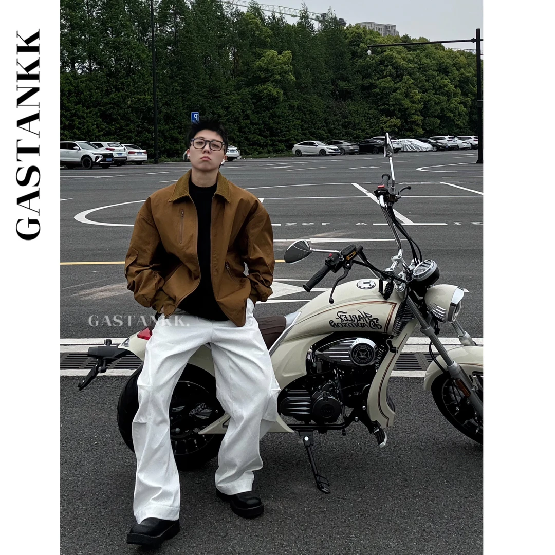 GASTANKK 美式复古设计底特律拼接拉链宽松百搭夹克外套