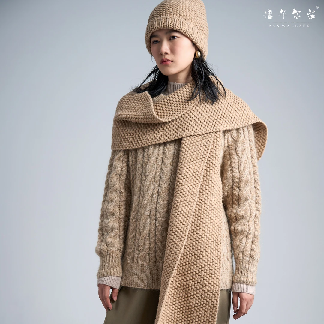 毛衣小哥手工高端定制经典时髦保暖帽子围巾套装显脸小秋冬全新