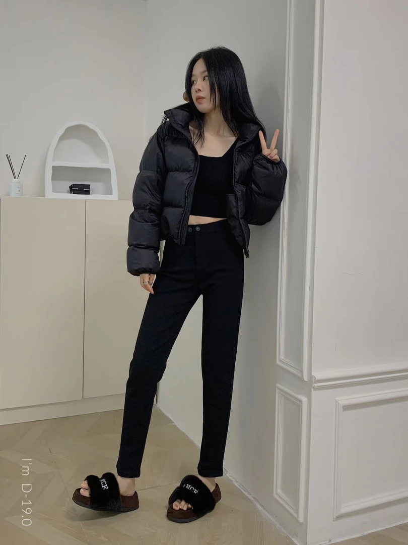 杜小宅小猫魔术裤女秋冬薄绒保暖高弹显瘦小黑裤百搭休闲裤D-19.0