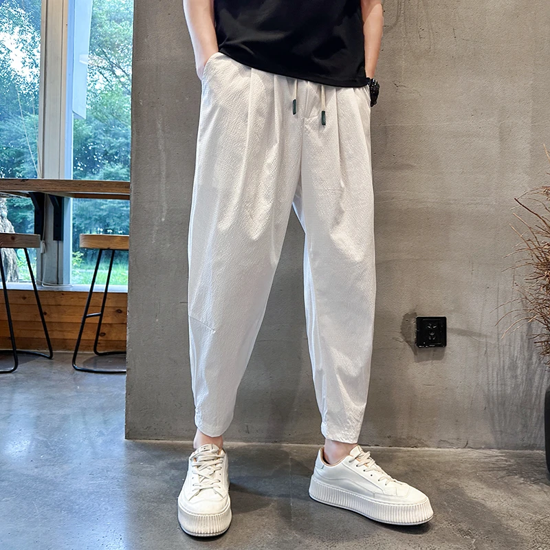 小脚九分裤男夏季冰丝透气休闲裤潮流百搭宽松哈伦裤垂感束脚裤男