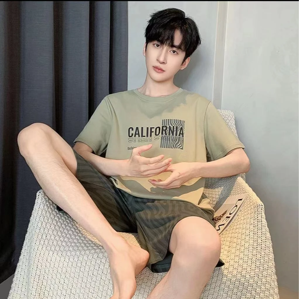 男士睡衣夏季短袖套装夏天男士休闲家居服