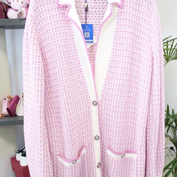 Chanel 粉白钩花编织针织外套FR40