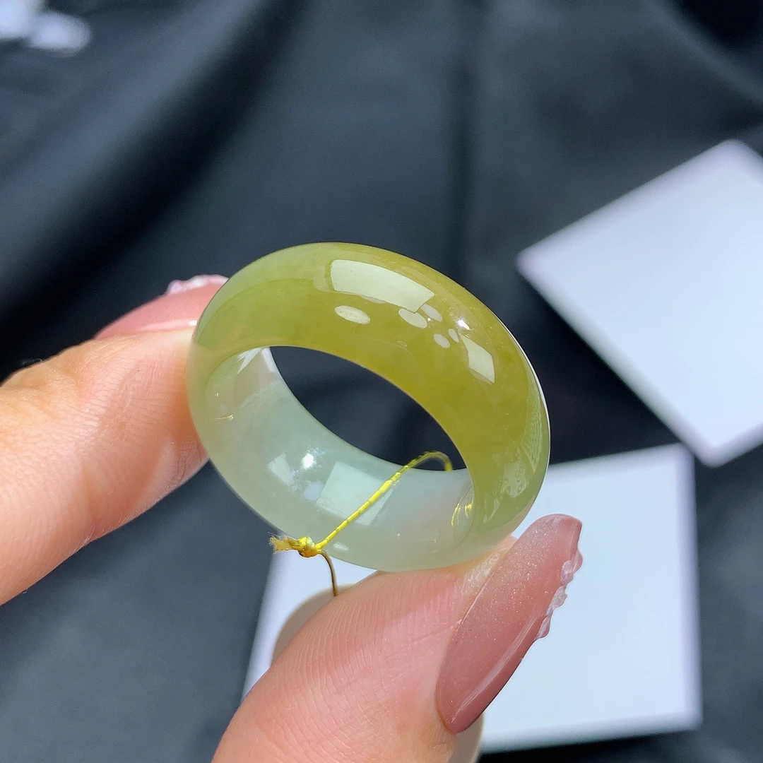 17-18号圈天然缅甸翡翠A货黄翡轮胎翡翠戒指18.3-9.7-4.2mm