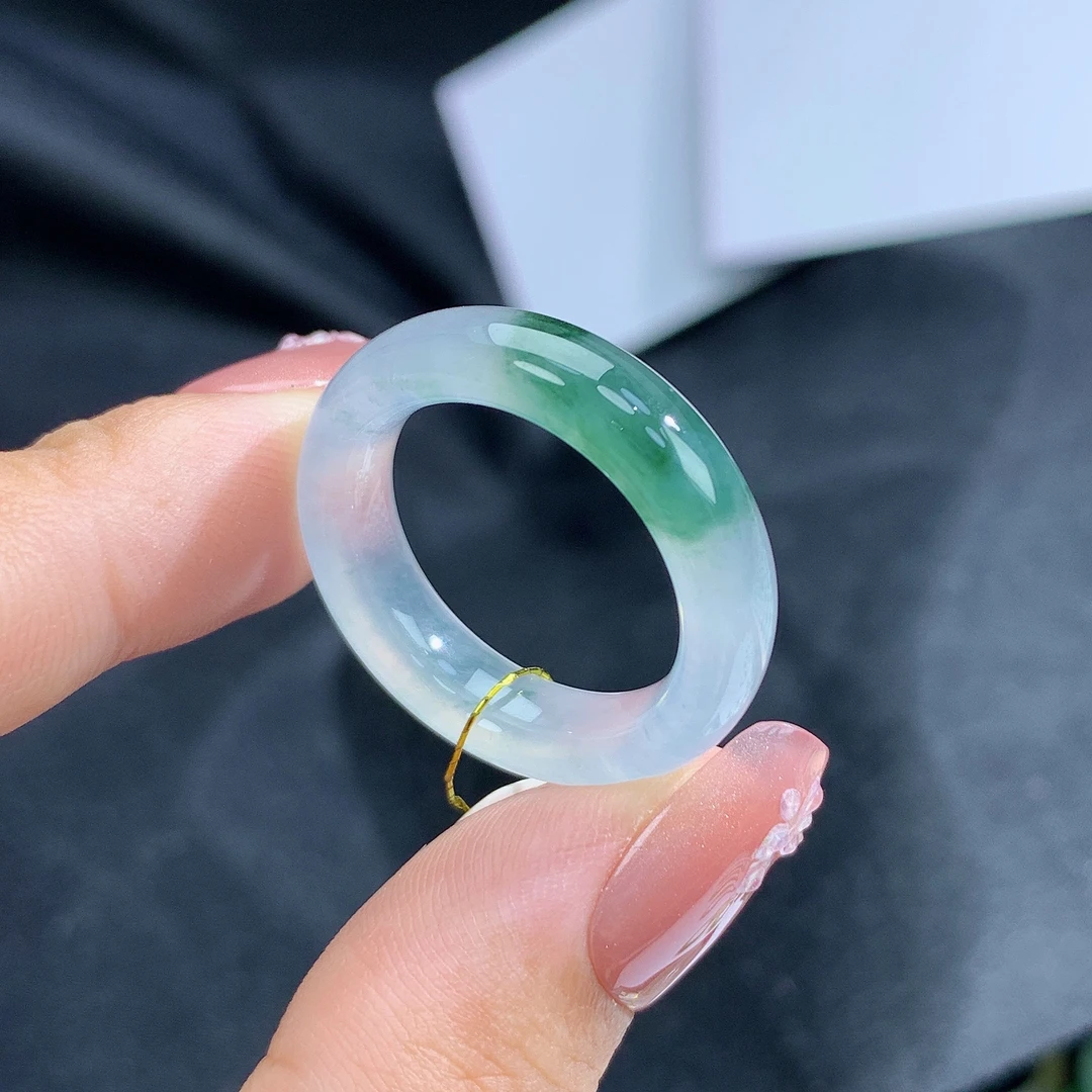 20号圈天然缅甸翡翠A货飘花翡翠戒指19.1-6.1-4.1mm