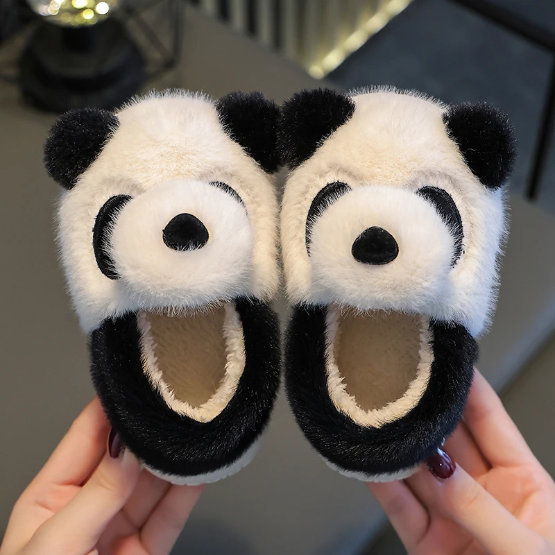 儿童棉鞋厚底加绒保暖亲子宝宝熊猫棉拖鞋加厚毛绒卡通软底室内