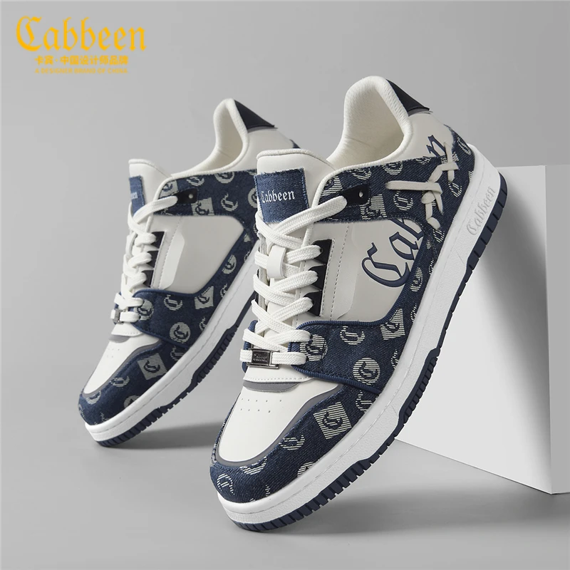 Cabbeen/卡宾腰果花时尚复古百搭轻便透气低帮潮流休闲板鞋男
