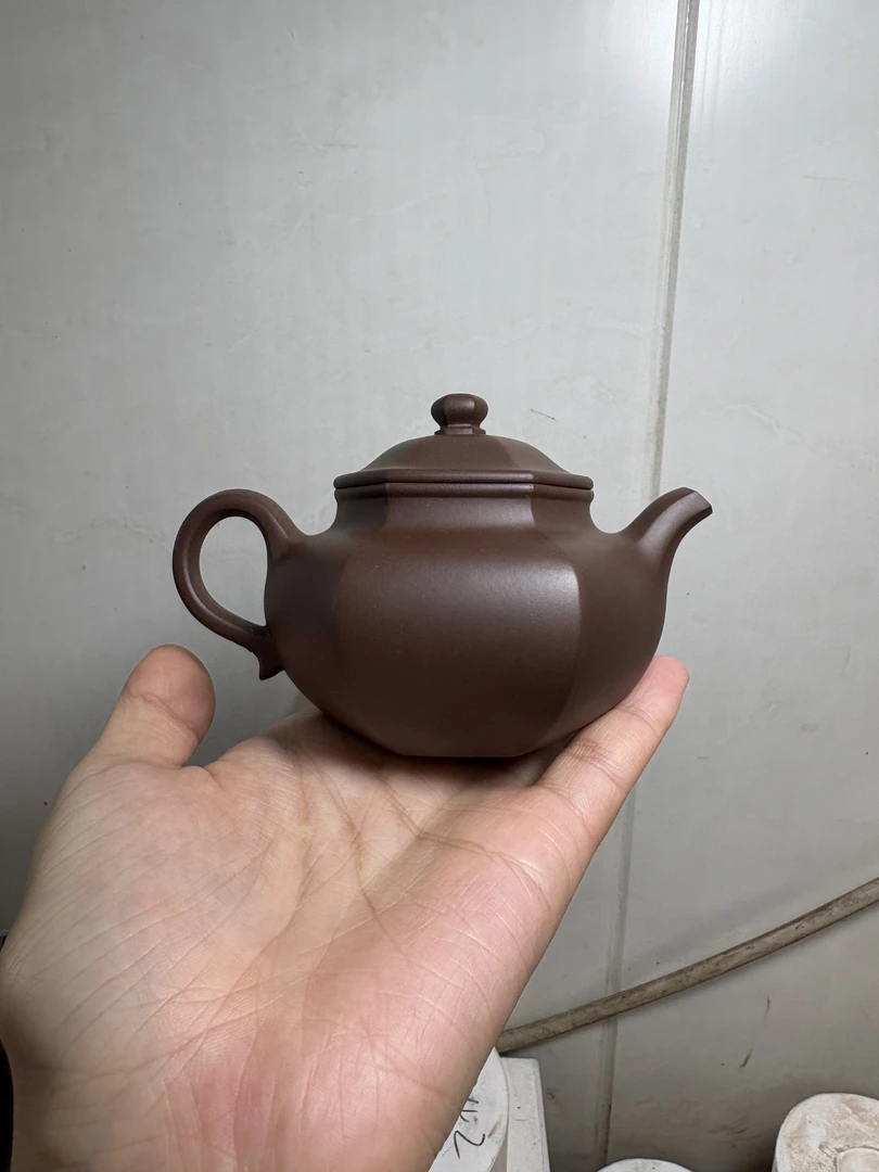 老紫泥莲子壶六方仿古壶容量150cc半手工制作紫砂壶茶壶