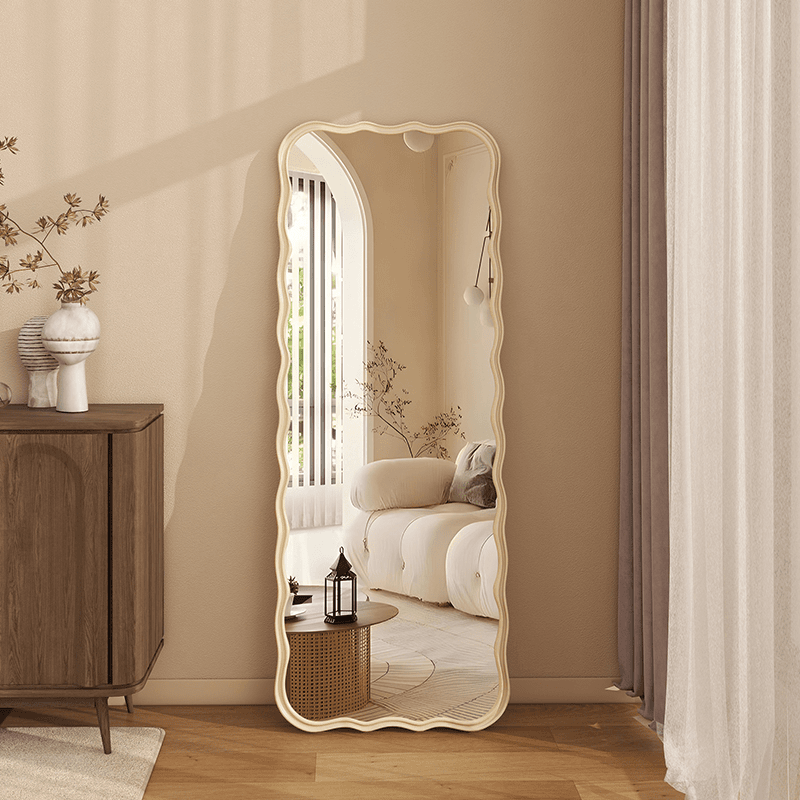 全身镜网红云朵波浪落地镜奶油ins风穿衣镜家用试衣镜卧室高清镜