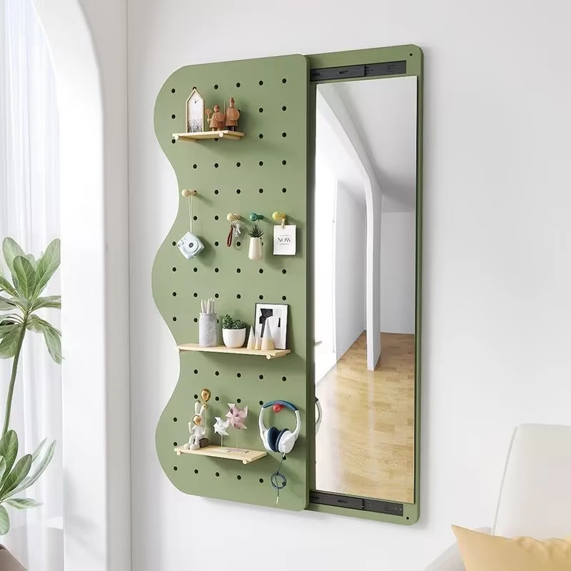 澳西施实木洞洞板穿衣镜隐形隐藏式遮挡入户玄关全身镜壁挂推拉镜