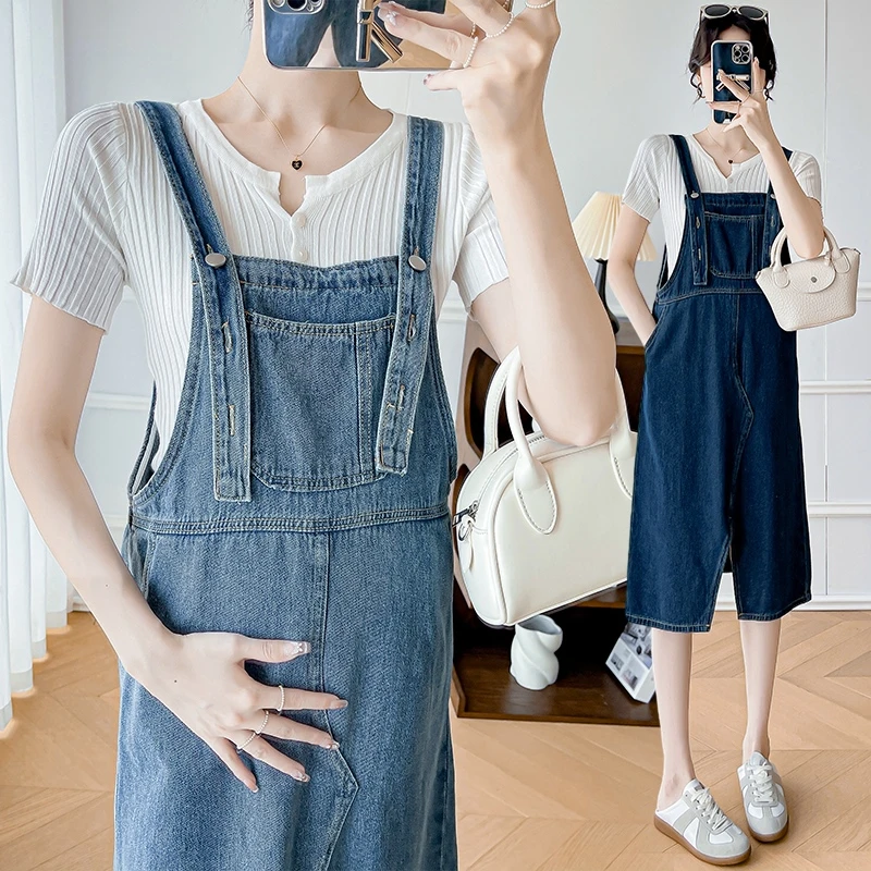 【糖糖】新款孕妇装针织衫上衣洋气减龄牛仔背带裙时尚显瘦夏季装