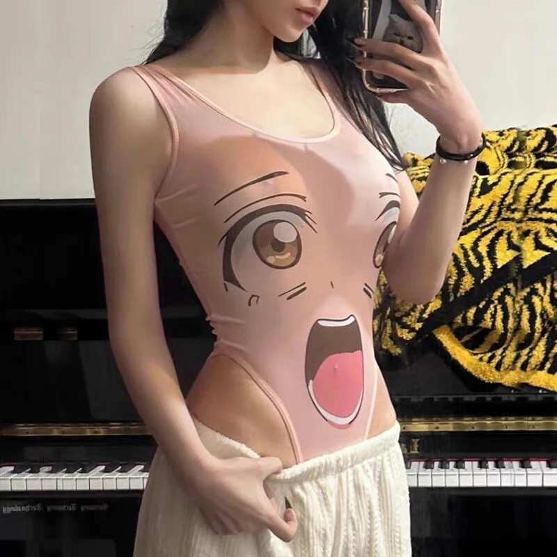 性感睡衣二次元动漫睡裙紧身水手无袖卡通印花连体睡衣薄款显瘦