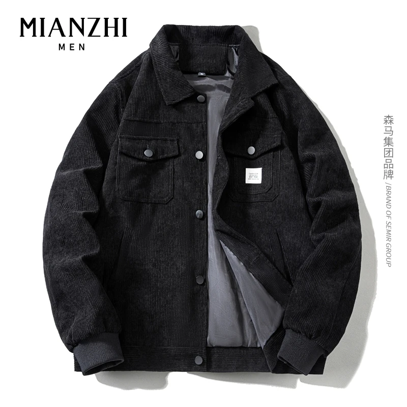 森马集团棉致灯芯绒夹克外套男秋季大码宽松潮流翻领百搭休闲上衣