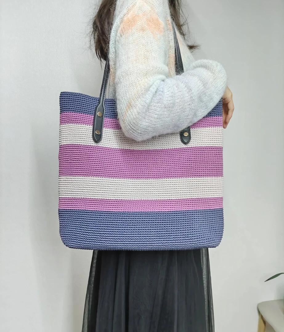 【非成品】纯手工diy材料包女条纹单肩包袋腋下大容量托特包