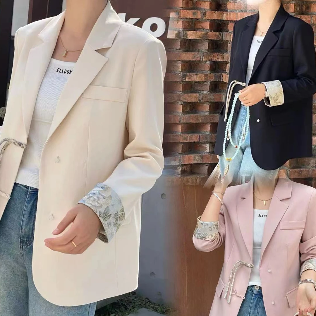 【锦衣服饰】锦630复古时尚撞色袖口提花国风西装外套