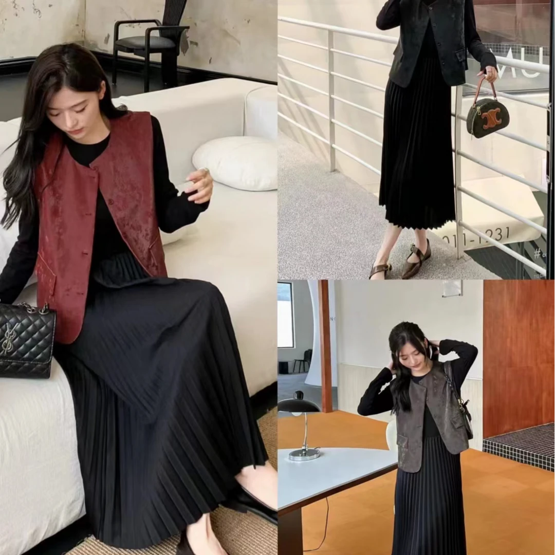 【锦衣服饰】蝶922(8215)(4656)韩版马甲百褶裙套装