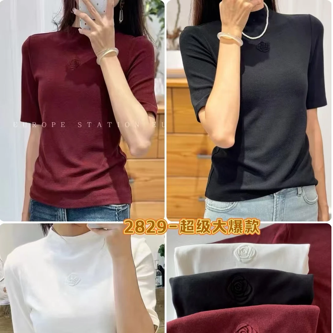 【锦衣服饰】妮2829立体玫瑰花T恤