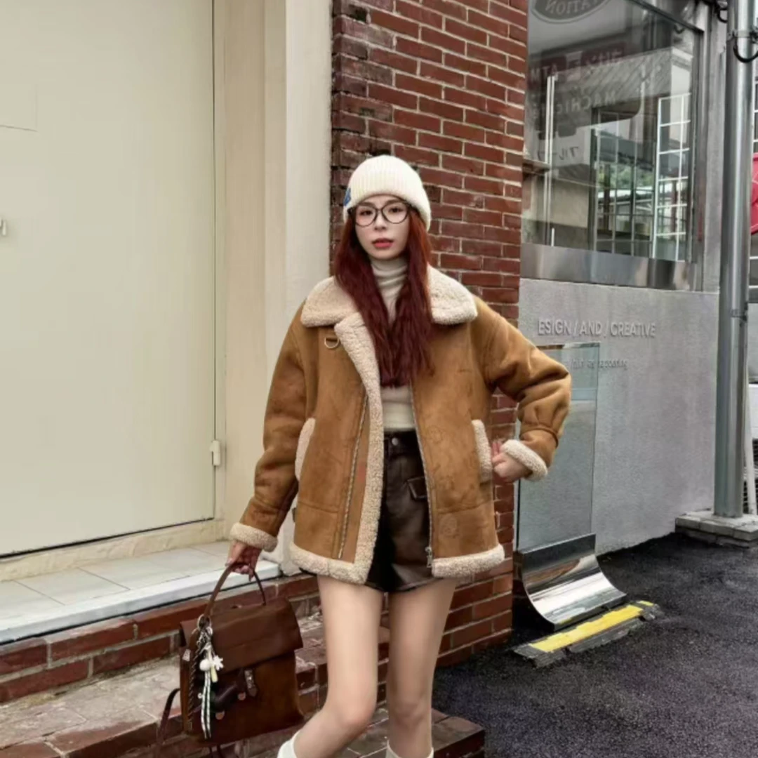 【锦衣服饰】823皮毛一体韩系机车风加厚时尚外套