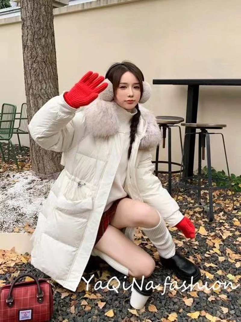 【锦衣服饰】雅88139长款收腰大毛领90绒羽绒服