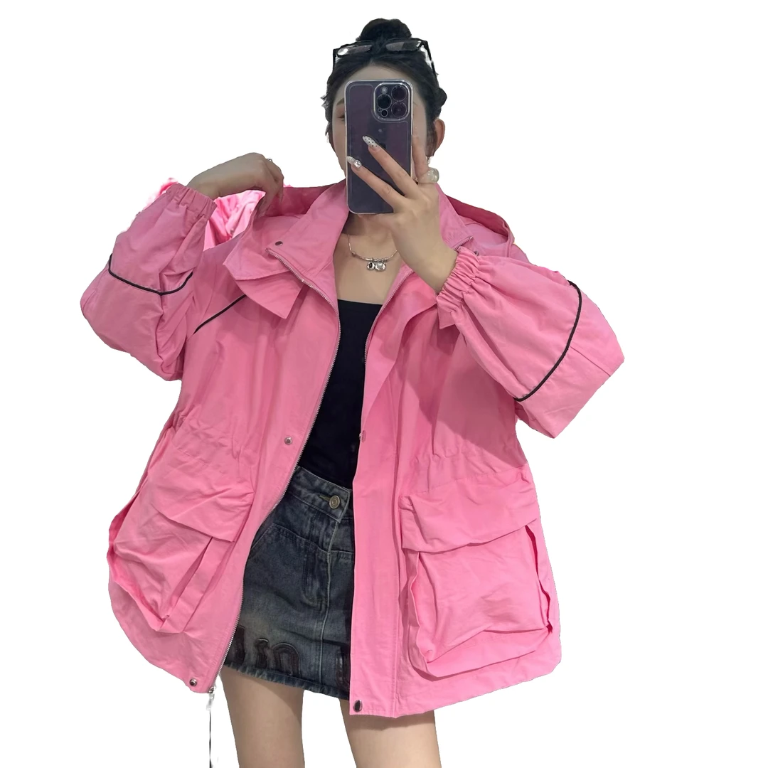 【锦衣服饰】欧力尼6336收腰大口袋糖果色风衣外套