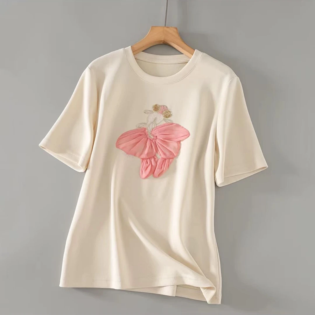 【锦衣服饰】松（8553）轻奢设计感重工小鱼百搭T恤