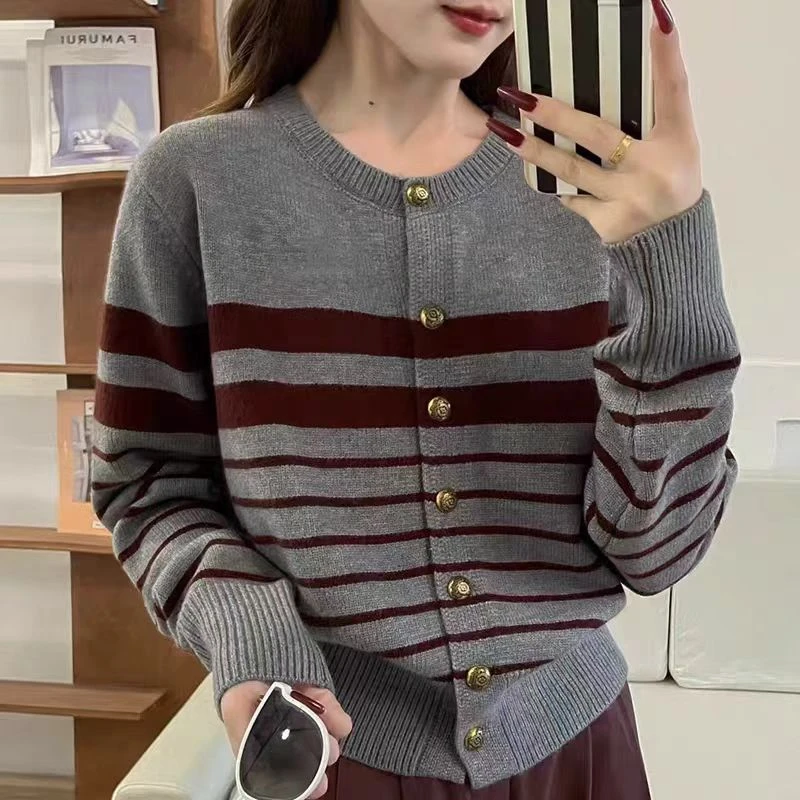 【锦衣 2024冬季新款】Y 361小马标条纹针织开衫