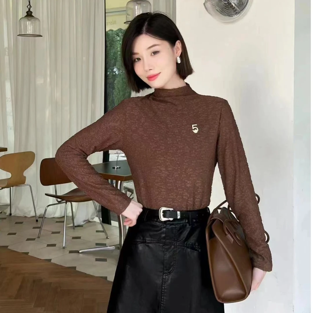 【锦衣服饰】王23-56欧货半高领5字立体花百搭小衫