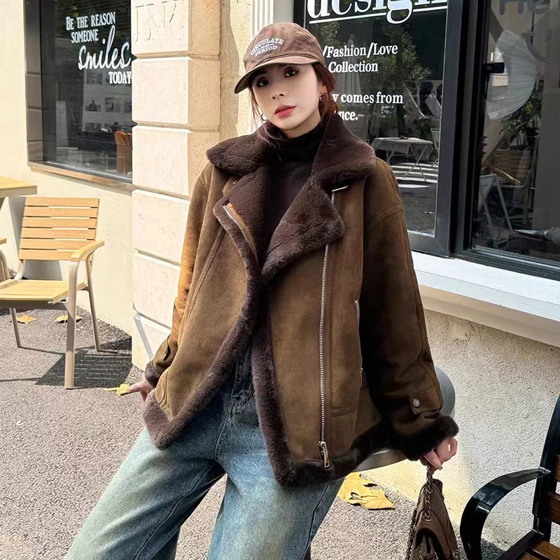 【锦衣服饰】X 916百搭翻领拉链加厚皮毛一体外套