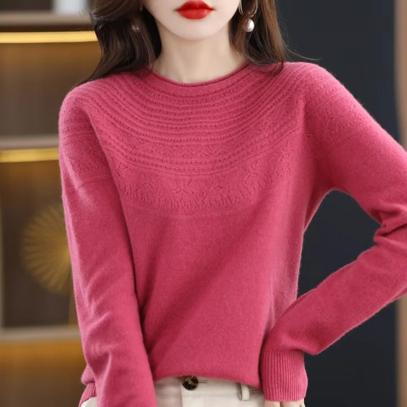 【锦衣2024秋冬新款】107无缝一线100澳洲羊毛提花圆领毛衣