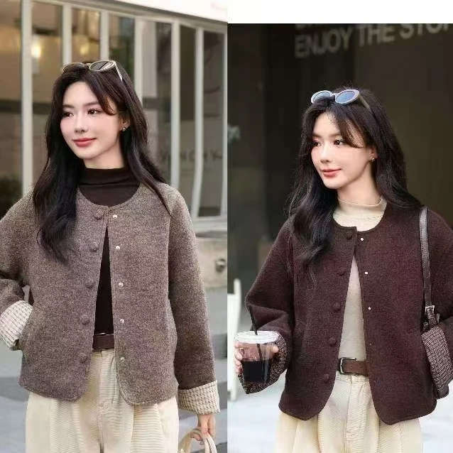 【锦衣服饰】8097翻袖皮毛一体一排扣外套