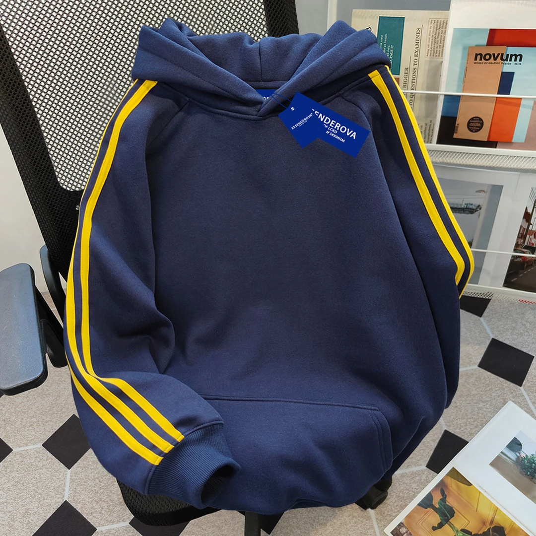 韩版慵懒美式复古风撞色条纹连帽卫衣女秋冬季新款宽松百搭上衣潮