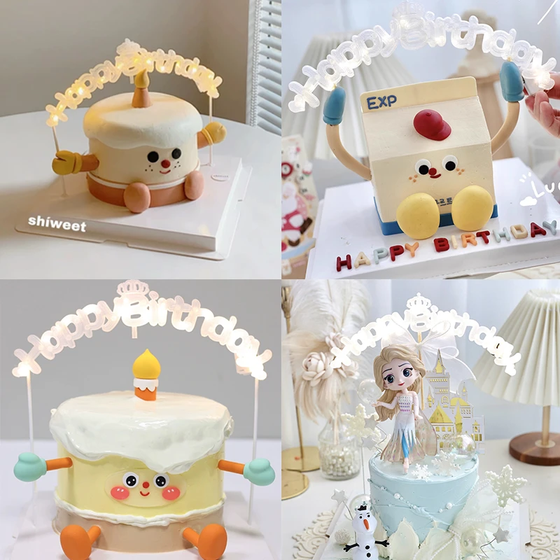 包邮生日快乐happybirthday字母发光灯蛋糕装饰牛奶盒子蜡烛摆件