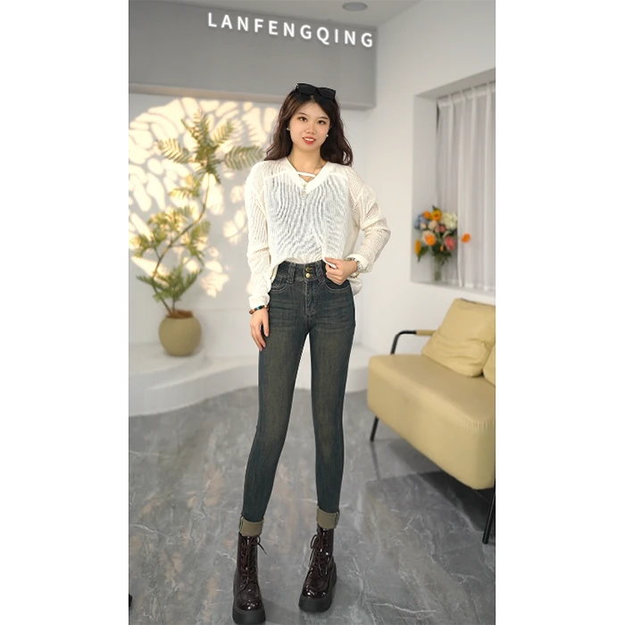 【优雅】秋新款四面弹高腰设计师款百搭小脚裤女2024修身显瘦铅笔裤