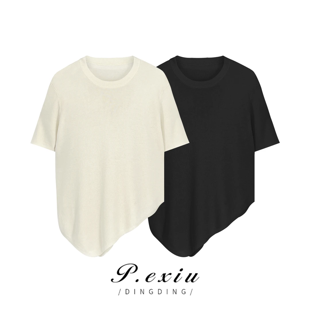 PanYiXiu/潘依绣天-丝-夏季不规则百搭时尚针织短袖T恤 ZZ0212