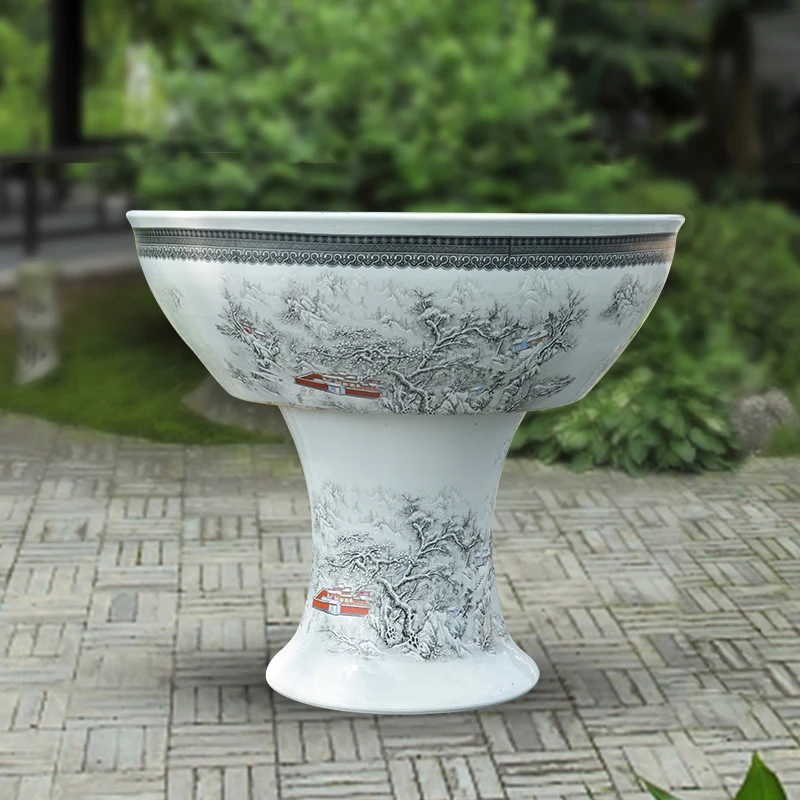 景德镇陶瓷摆件鱼缸流水器喷泉家用立柱盆鱼缸大号客厅