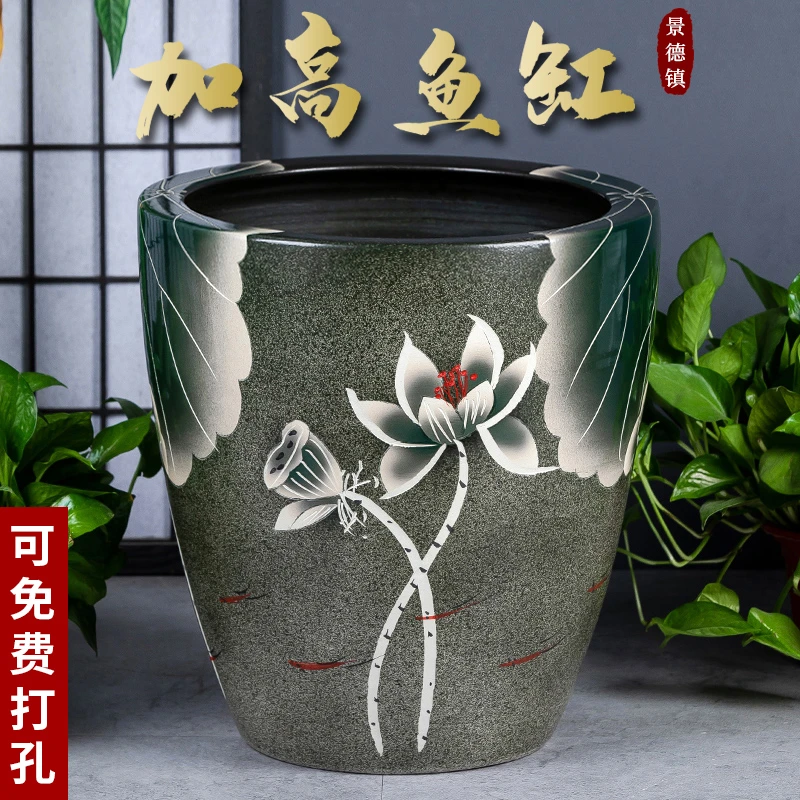 景德镇陶瓷摆件加高款喷泉家用鱼缸大号客厅加湿招财养乌龟鱼缸