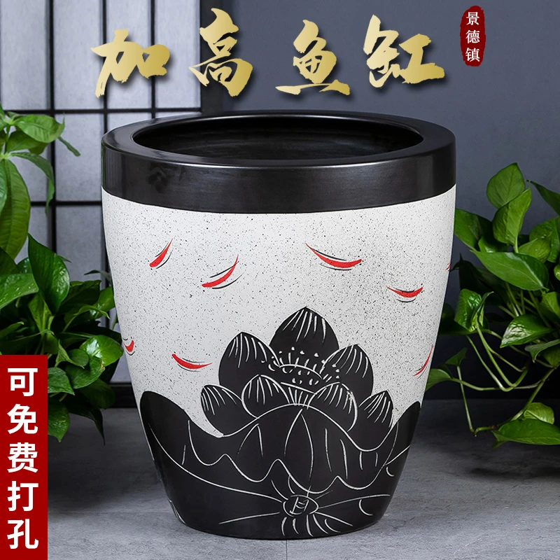 景德镇陶瓷摆件加高款喷泉家用鱼缸大号客厅加湿招财养乌龟鱼缸