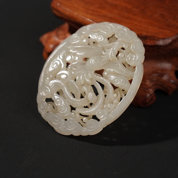 清代和田玉凤凰镂空玉佩/LBT1460Y/古玩玉器/律宝堂