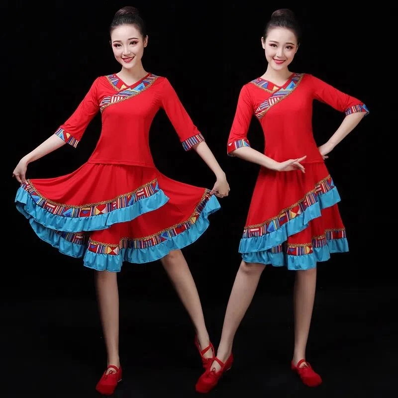 广场舞服装女成人套装新款民族风藏族舞蹈衣服短裙表演出服装夏季