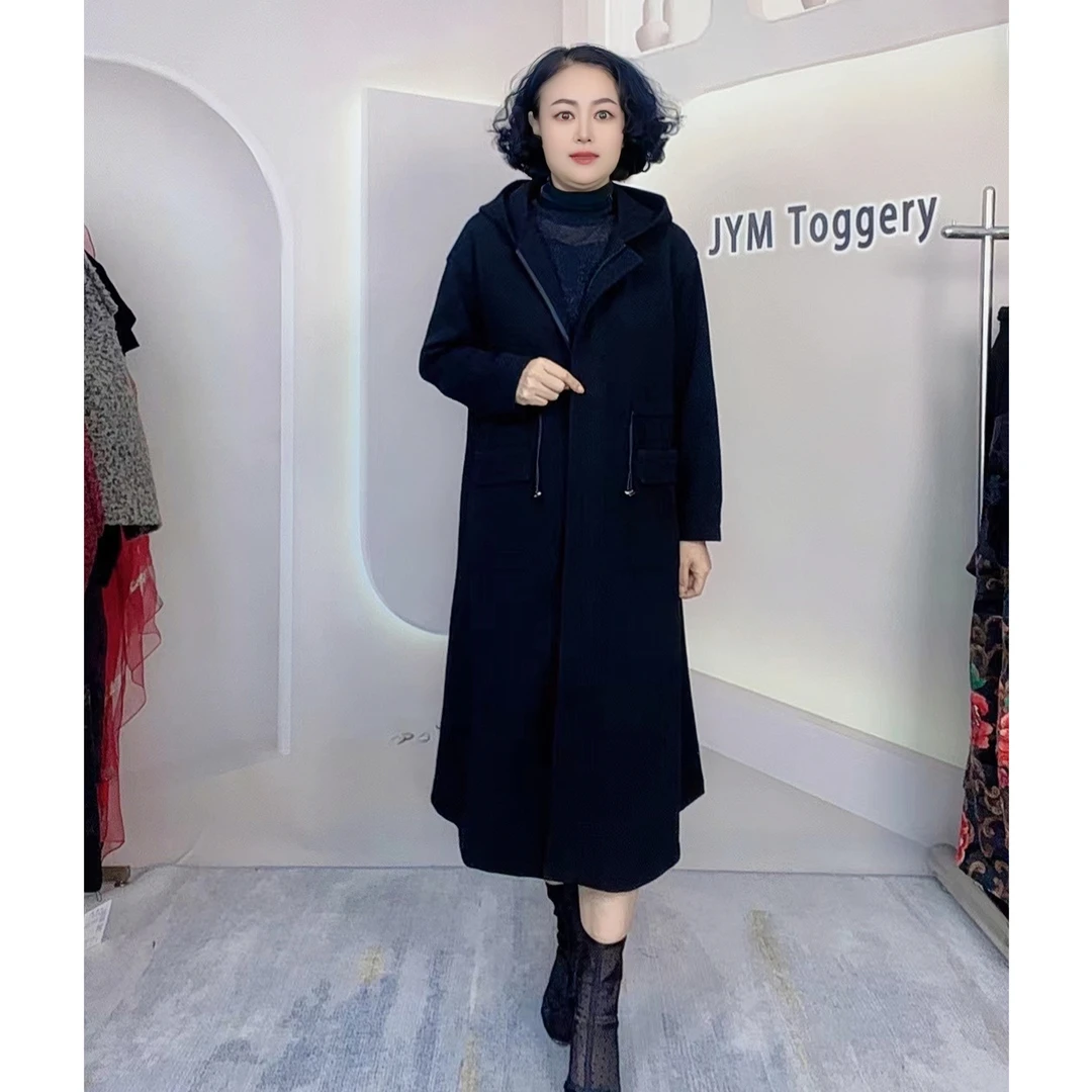 JYM［24新款推荐］秋冬 时尚气质百搭休闲抽绳连帽长款女士外套
