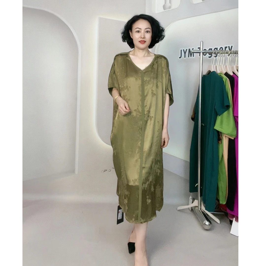 JYM［新款高定］时尚大气宽松显瘦V领提花女士连衣裙