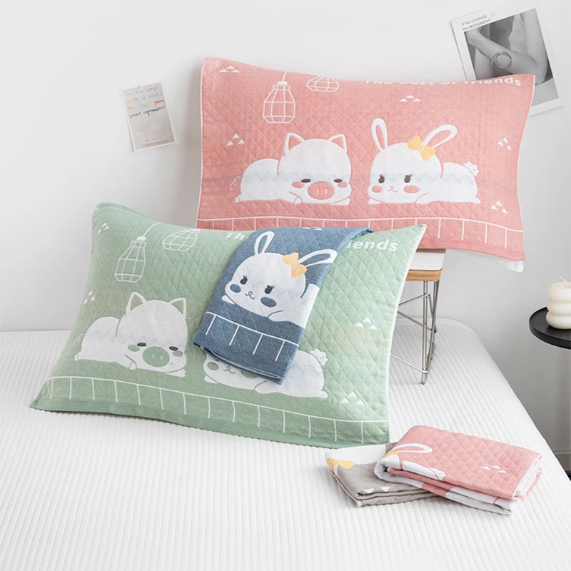 纯棉枕巾加厚全棉纱布情侣枕头巾一对装成人加大四季单人枕芯盖巾