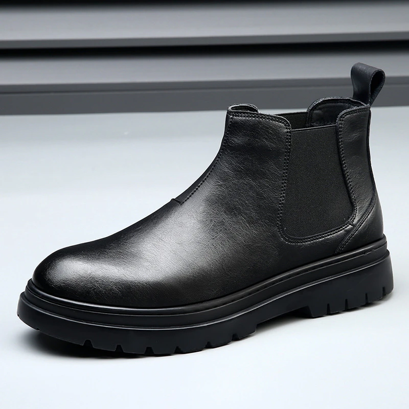 2025春英伦风切尔西短靴男套脚马丁靴高帮百搭烟筒靴机车工装鞋潮